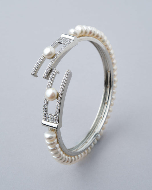 Stately Stone Studded Pearl Bangle - Chandrani Pearls