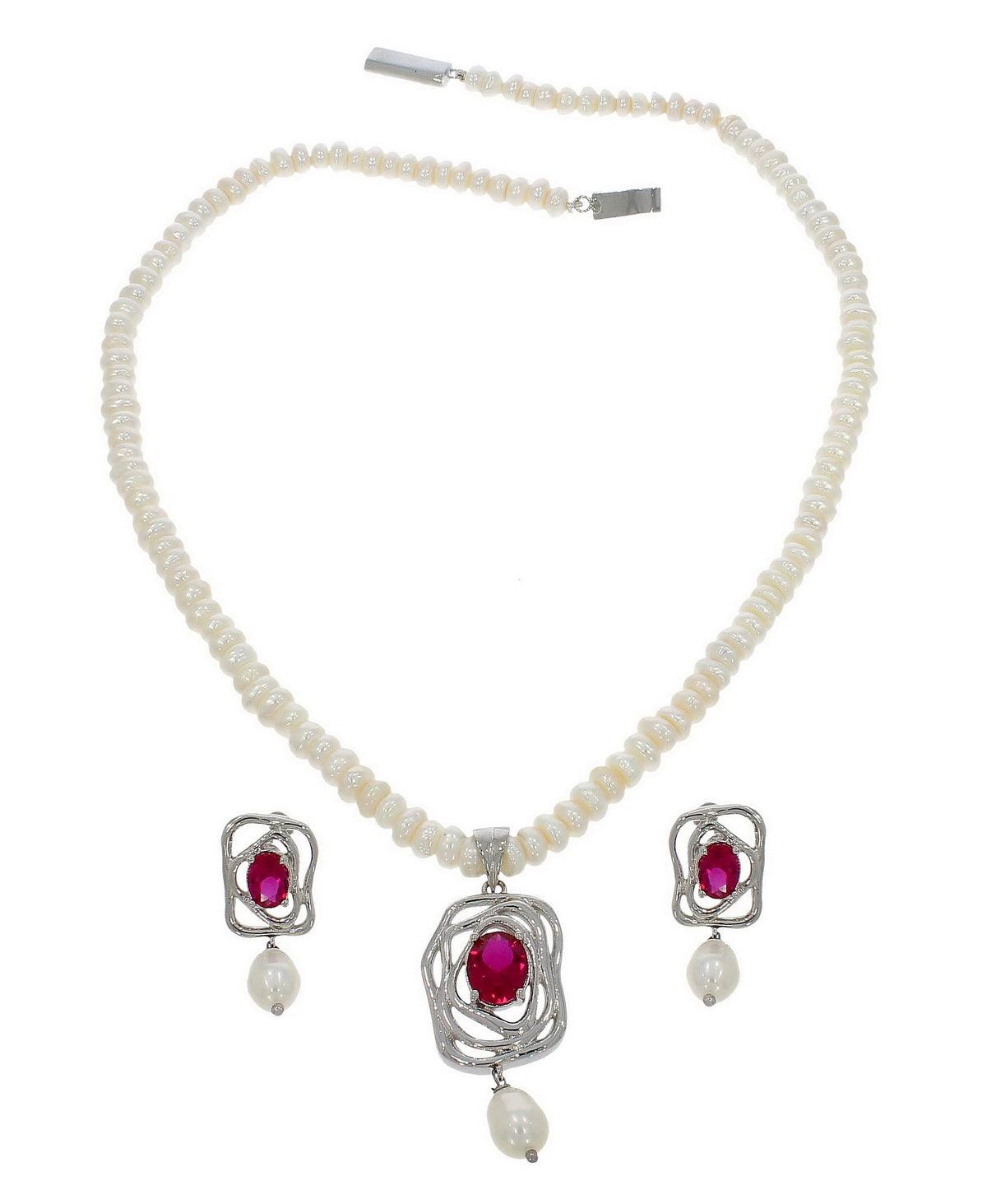 Sterling Stone Studded Pearl Necklace Set - Chandrani Pearls