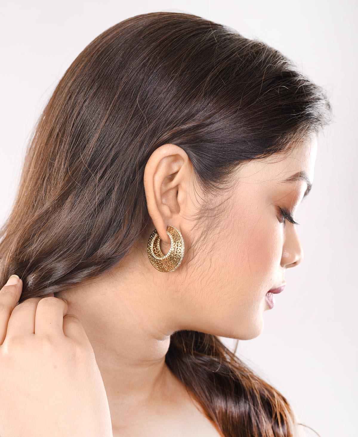 Sterling Stone Studded Silver Earring - Chandrani Pearls