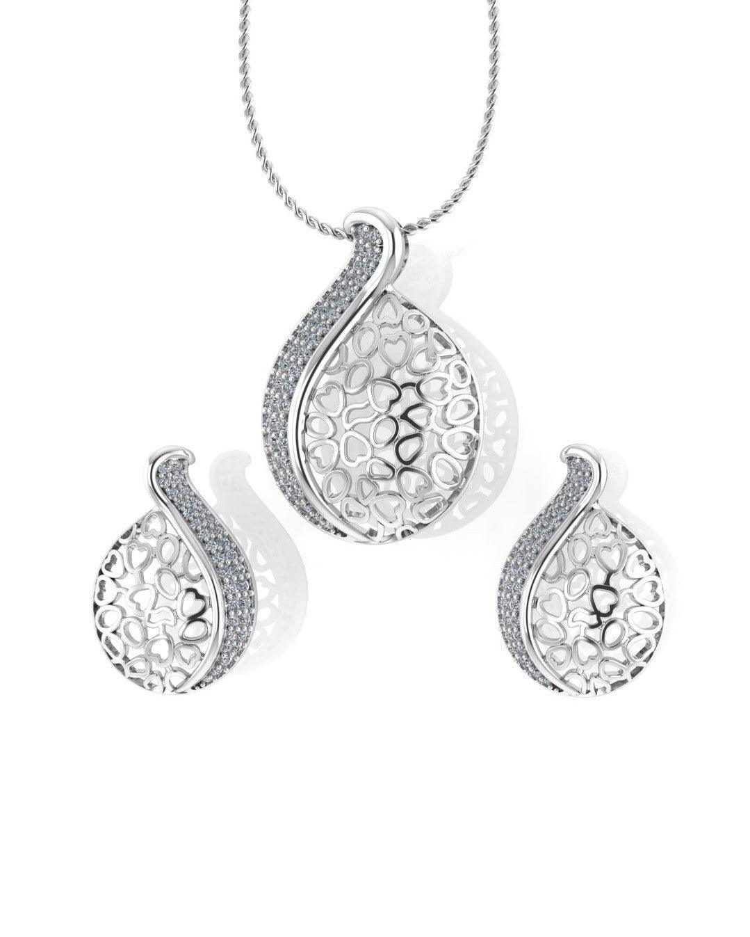 Sterling Stone Studded Silver Pendant Set - Chandrani Pearls