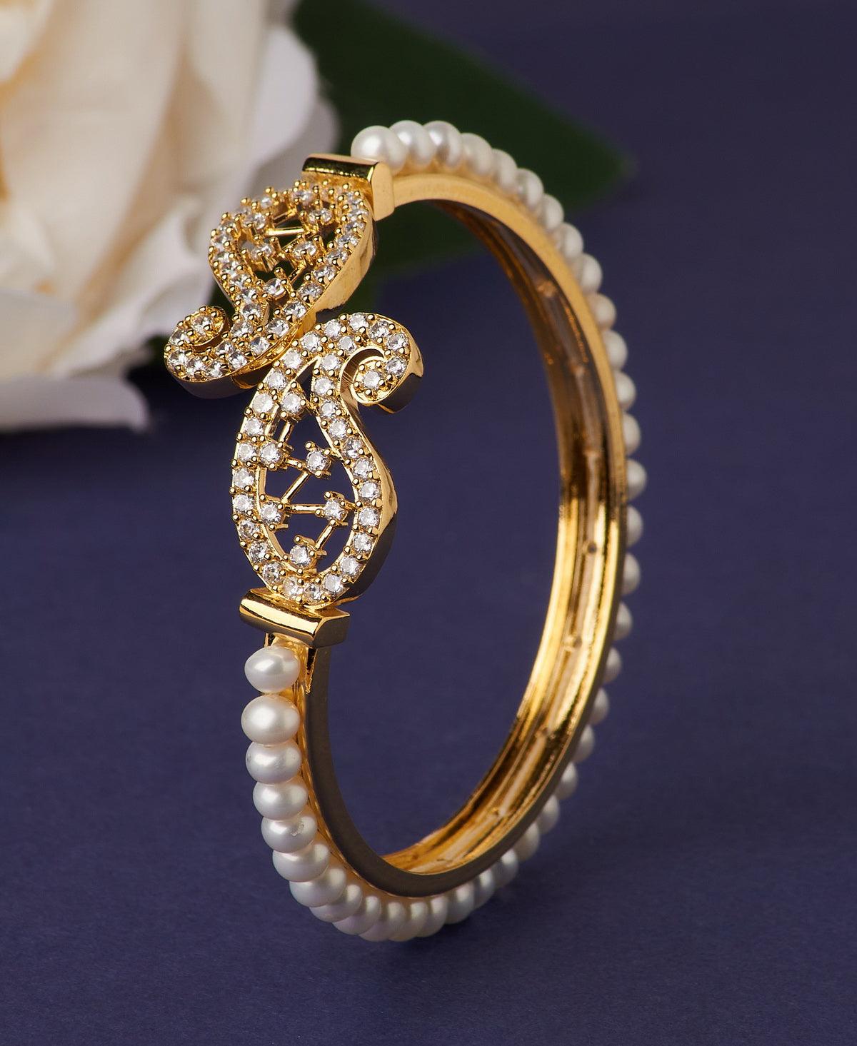 Stunning Stone Studded Pearl Bangle - Chandrani Pearls