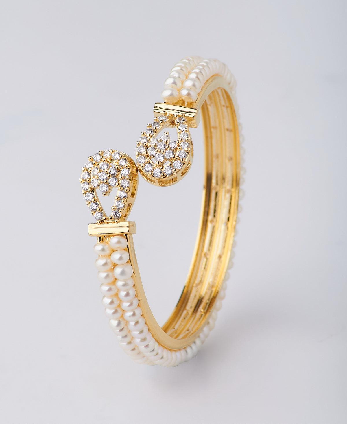 Stunning Stone Studded Pearl Bangle - Chandrani Pearls