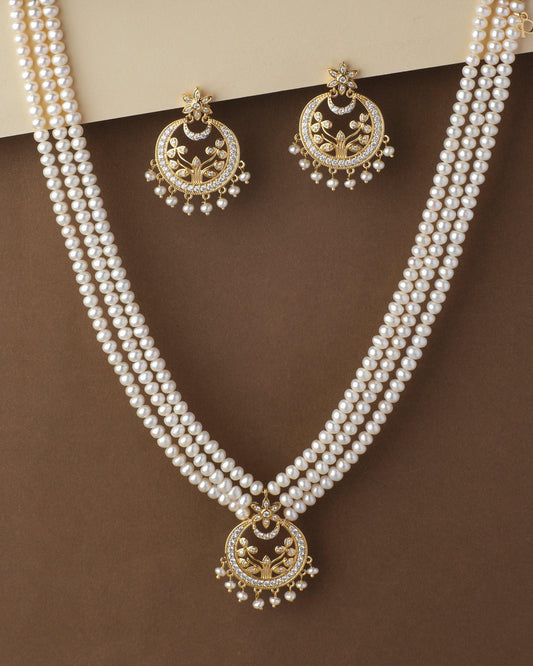 Traditional AD Pearl Necklace Set - Chandrani Pearls