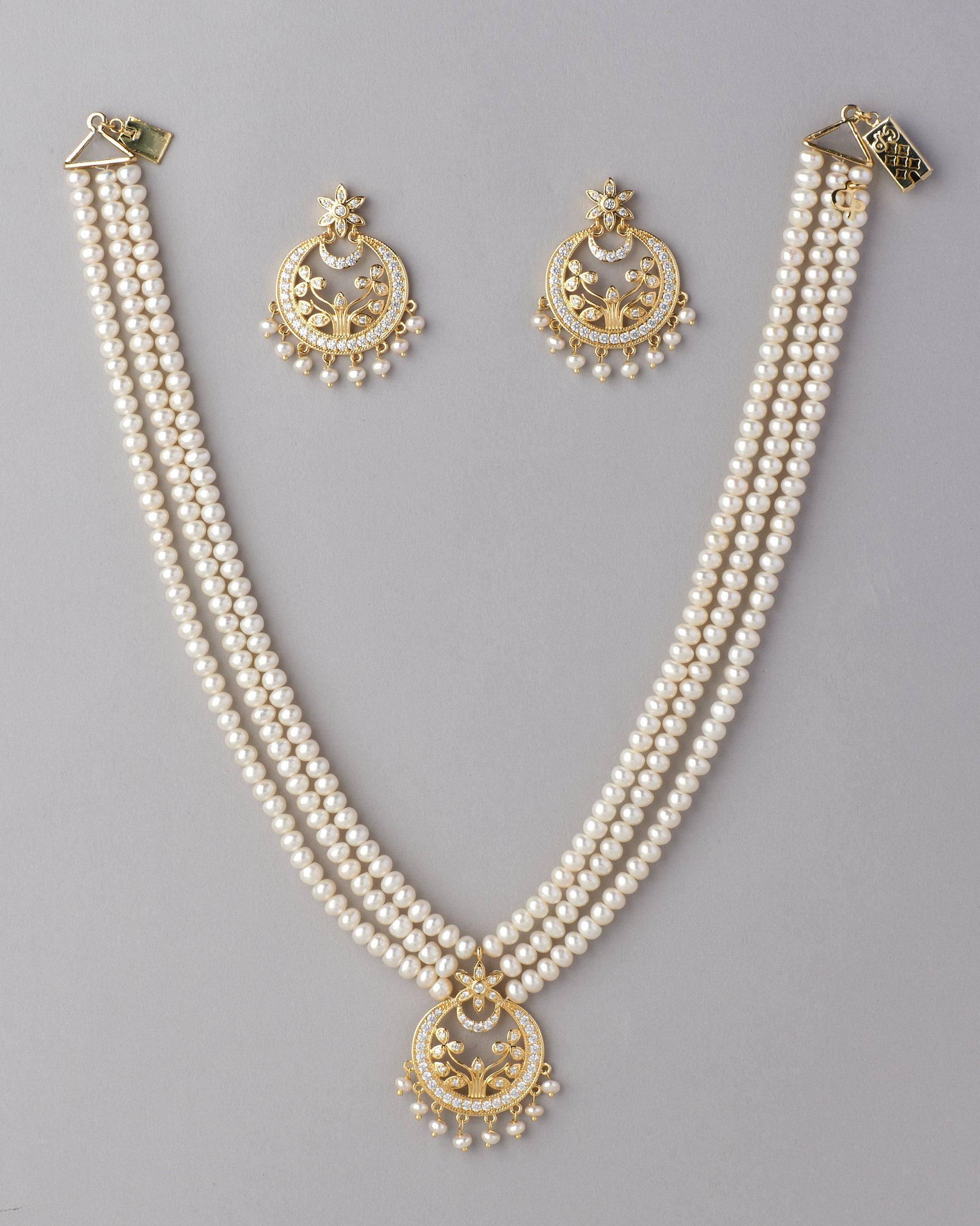 Traditional AD Pearl Necklace Set - Chandrani Pearls