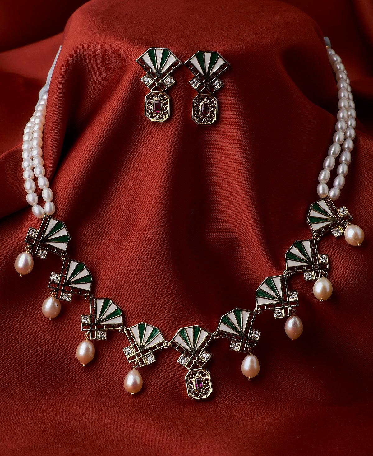 Traditional Enamel Pearl Necklace Set - Chandrani Pearls