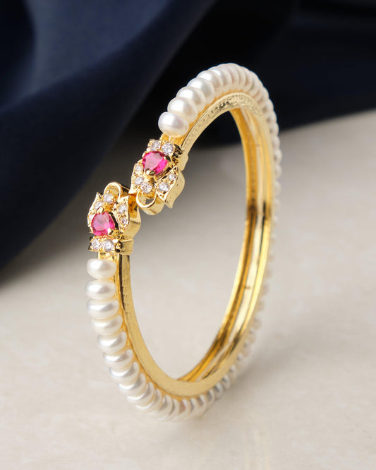 Traditional Stone Studded Pearl Bangle - Chandrani Pearls