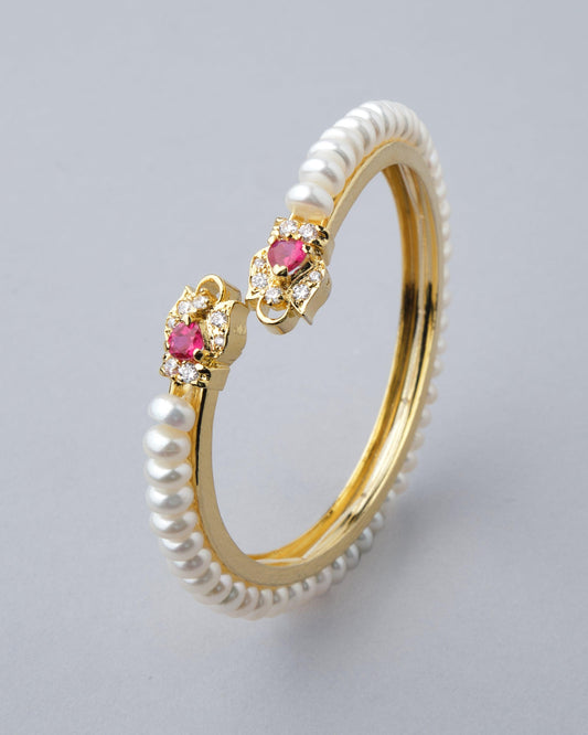 Traditional Stone Studded Pearl Bangle - Chandrani Pearls