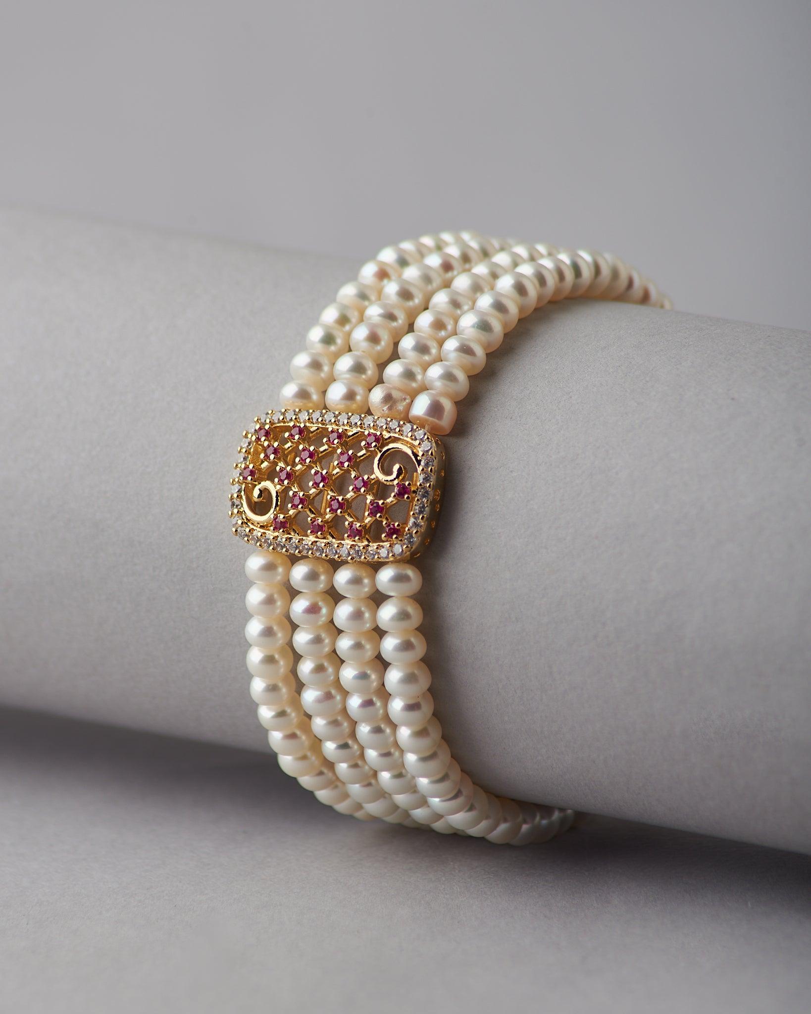 Traditional Stone Studded Rani Har with Bracelet - Chandrani Pearls