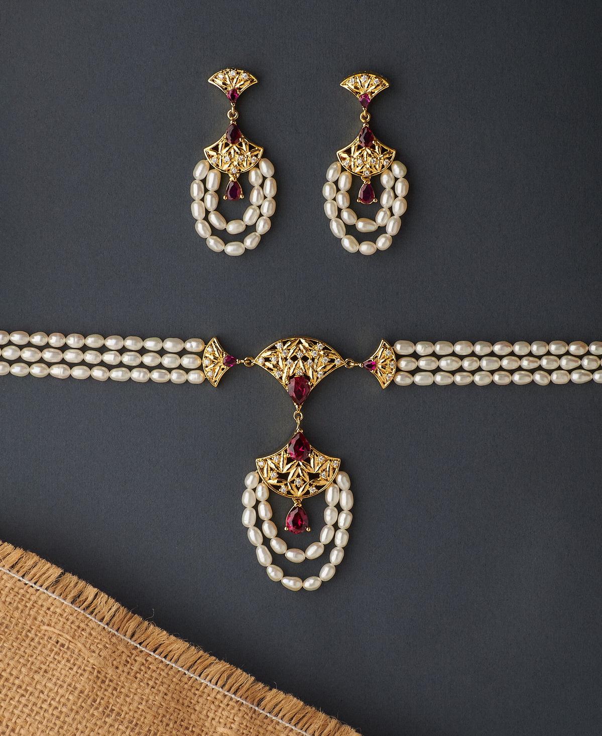 Traditional White Pearl Necklcae Set - Chandrani Pearls