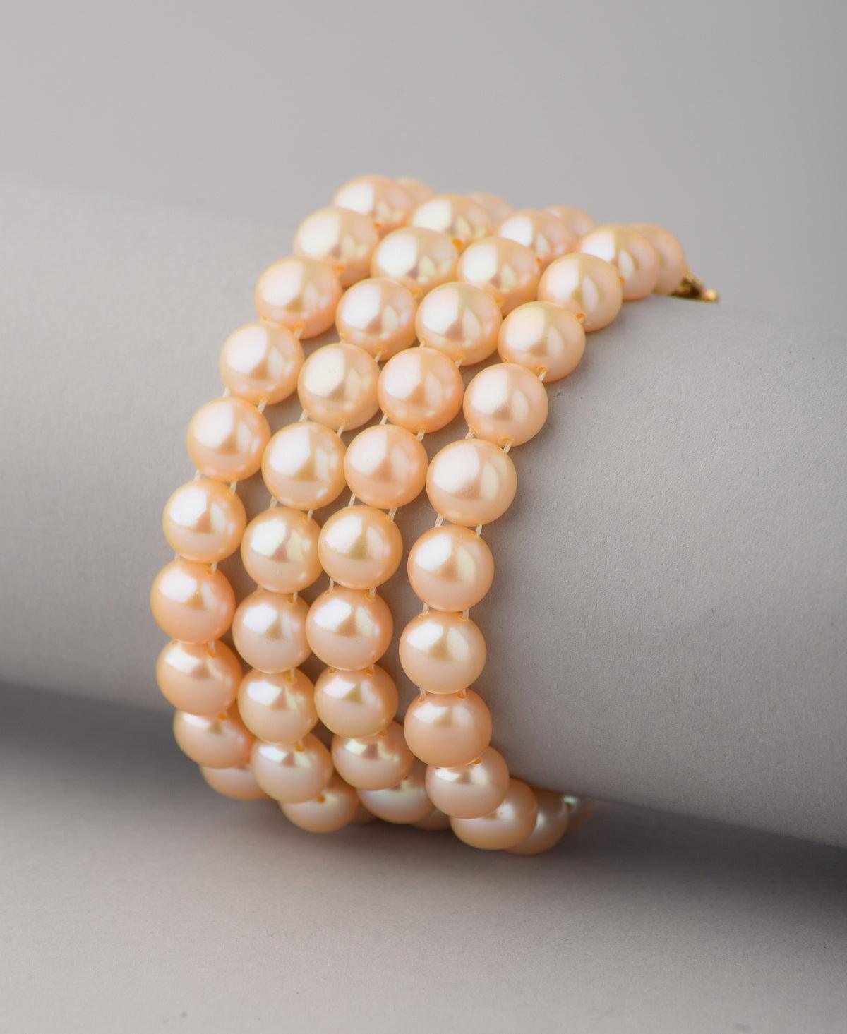 14k Yellow Gold Three-strand Pearl Bracelet With Gold Accents 7 - Etsy