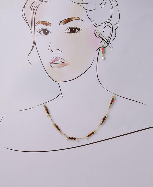 Trendy Enamel Chain Necklace Set - Chandrani Pearls