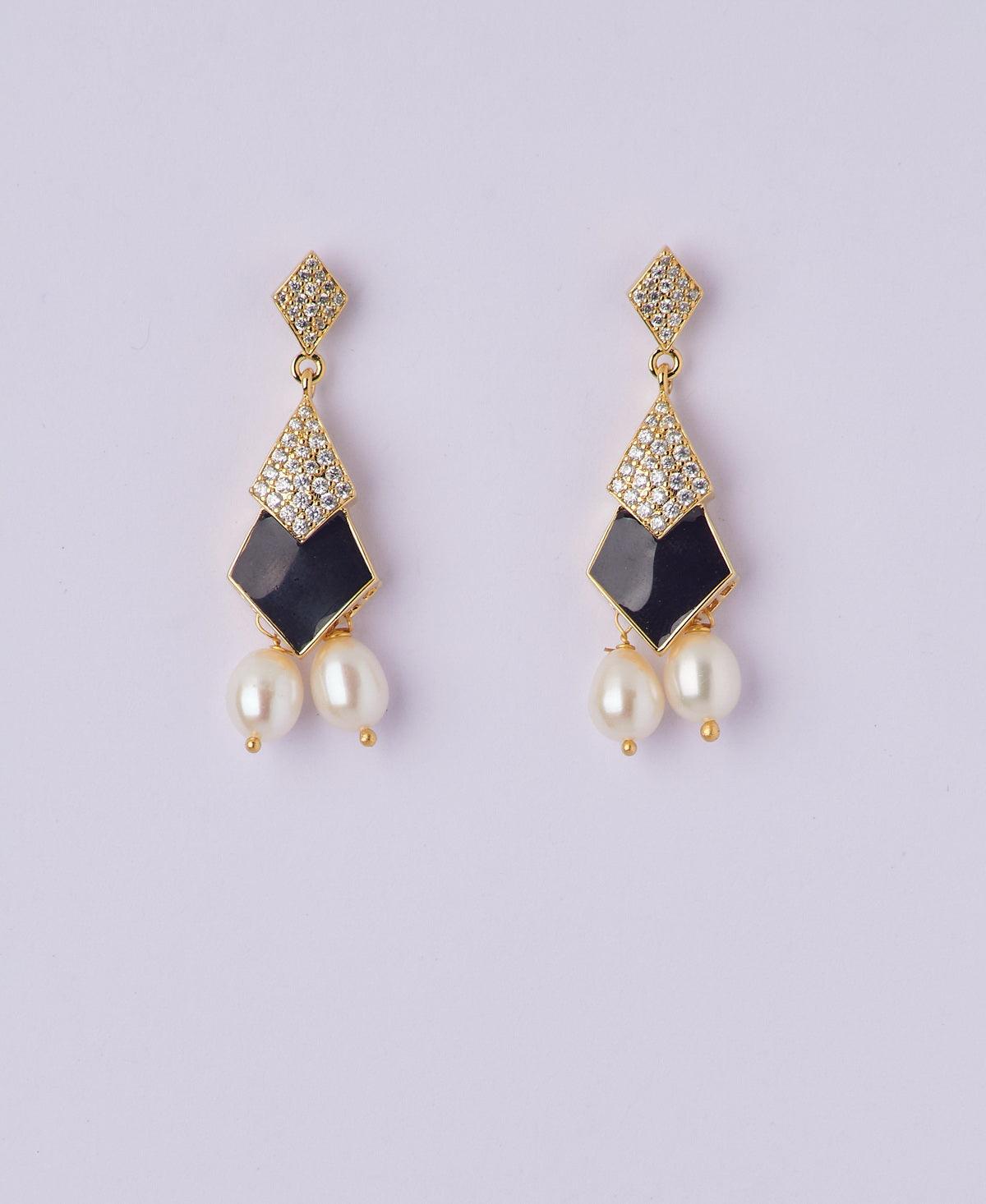 Trendy Enamel White Hang Pearl Earring - Chandrani Pearls