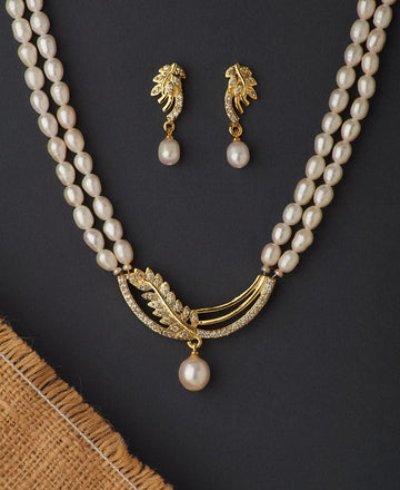Trendy leaf Real Pearl Necklace Set - Chandrani Pearls