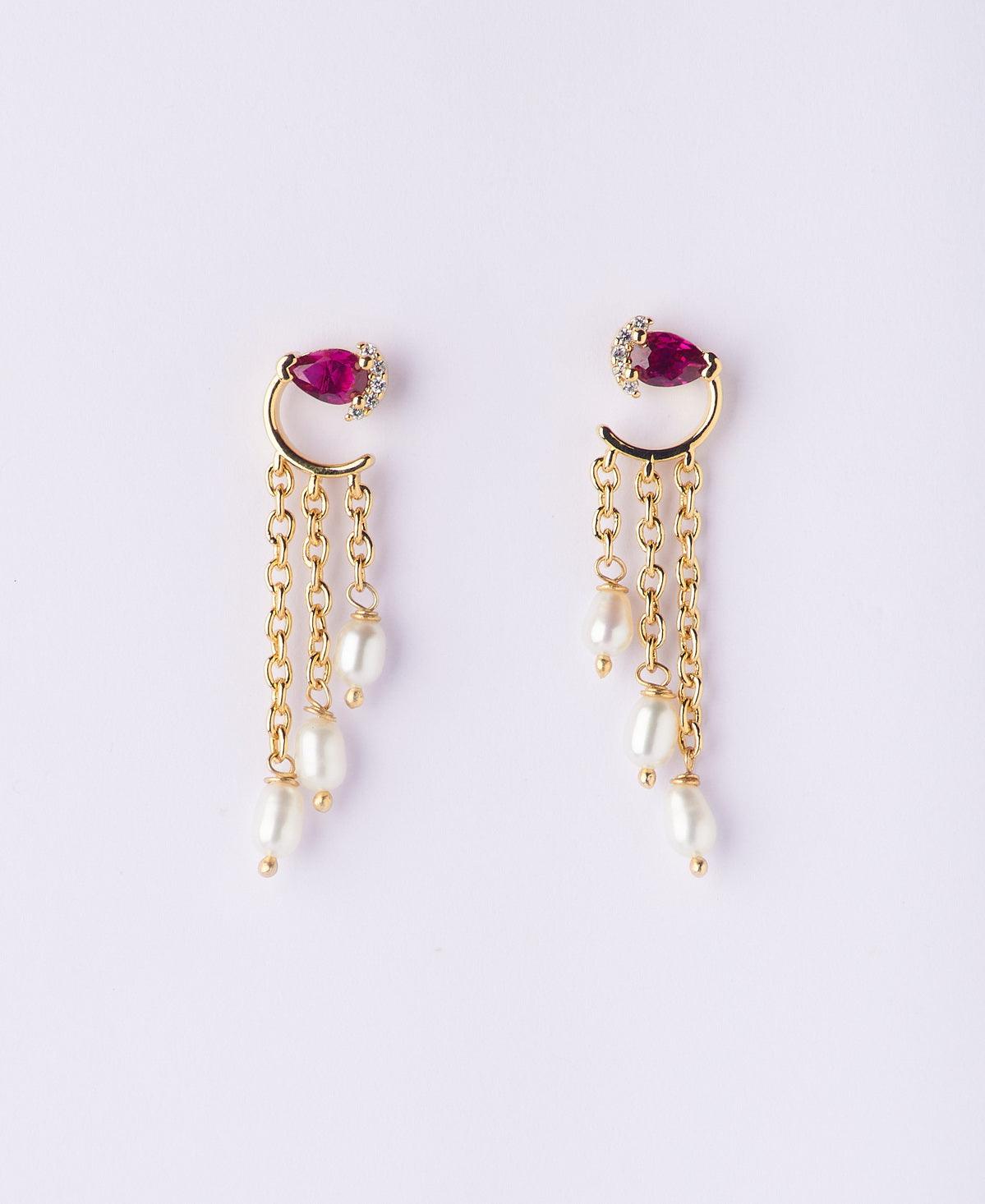 Trendy Stone Studded Pearl Hanging Earring - Chandrani Pearls