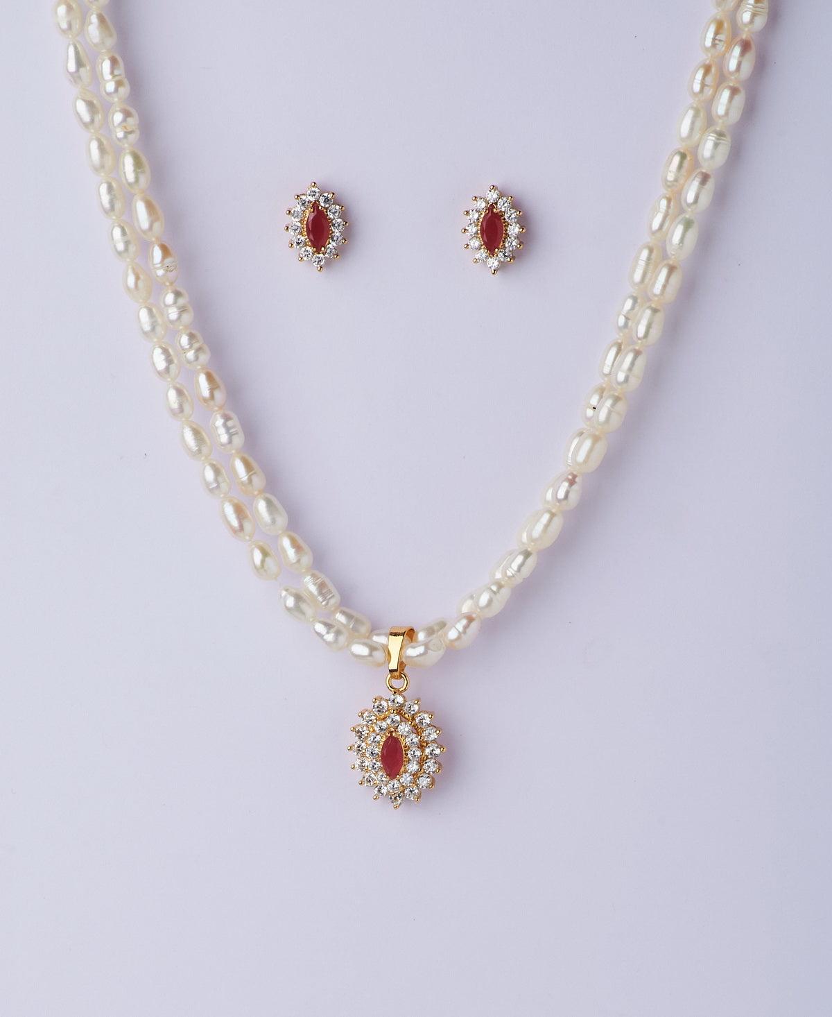 Trendy Stone Studded Pearl Necklace Set - Chandrani Pearls