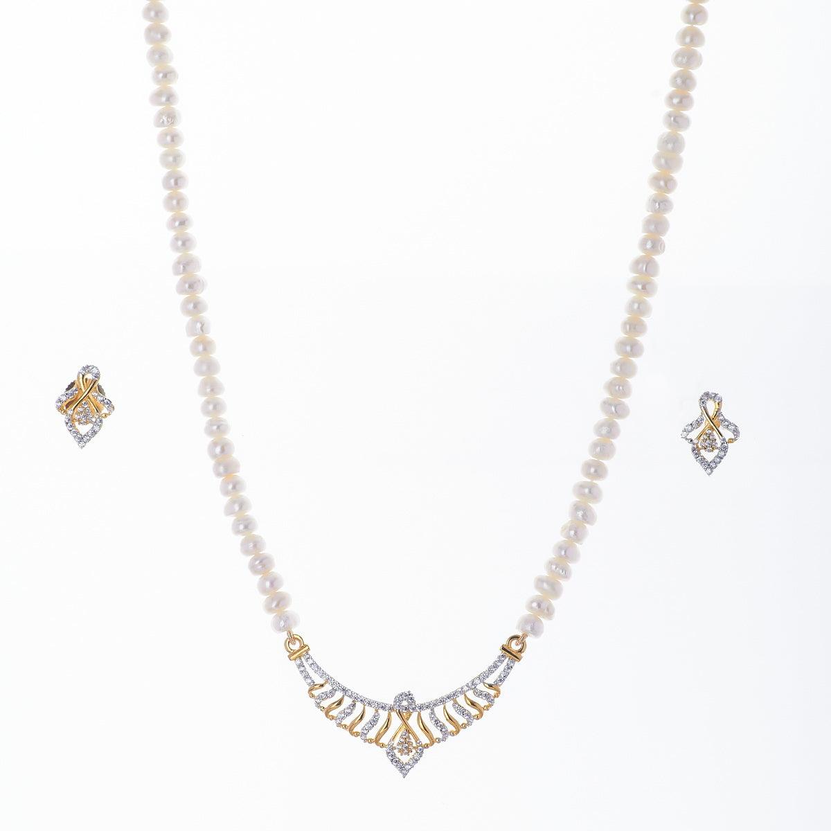 Trendy Stone Studded Pearl Necklace Set - Chandrani Pearls