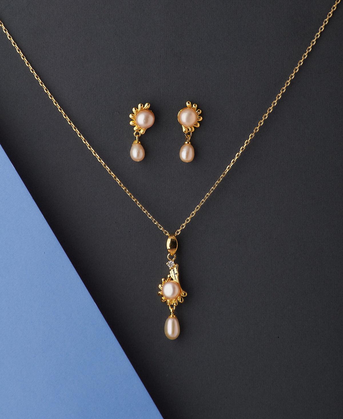 Trendy Stone Studded Pearl Pendant Set - Chandrani Pearls