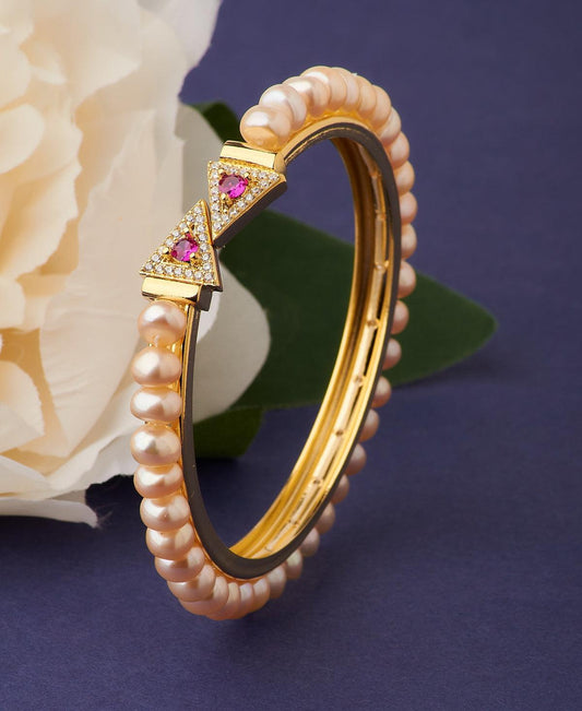 Trendy Stone Studded Real Pearl Bangle - Chandrani Pearls