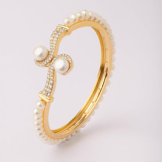 Trendy Stone Studded Real Pearl Bangle - Chandrani Pearls