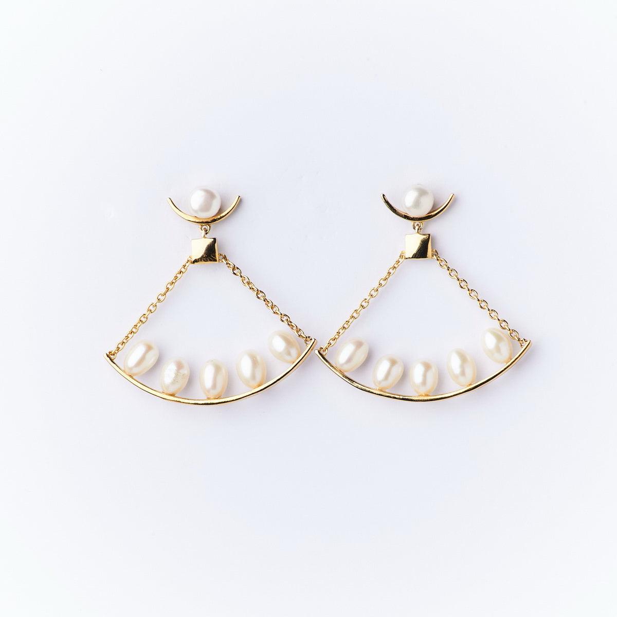 Triangle Pearl Hanging Earrings - Chandrani Pearls