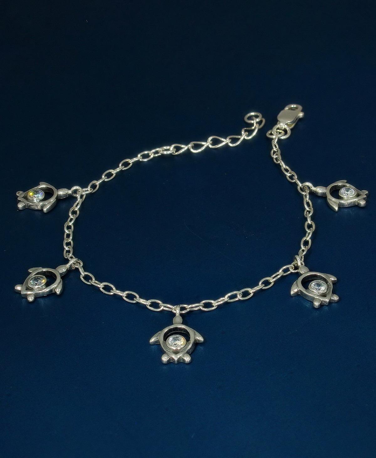 Turtle Charms Stone Studded Silver Bracelet - Chandrani Pearls