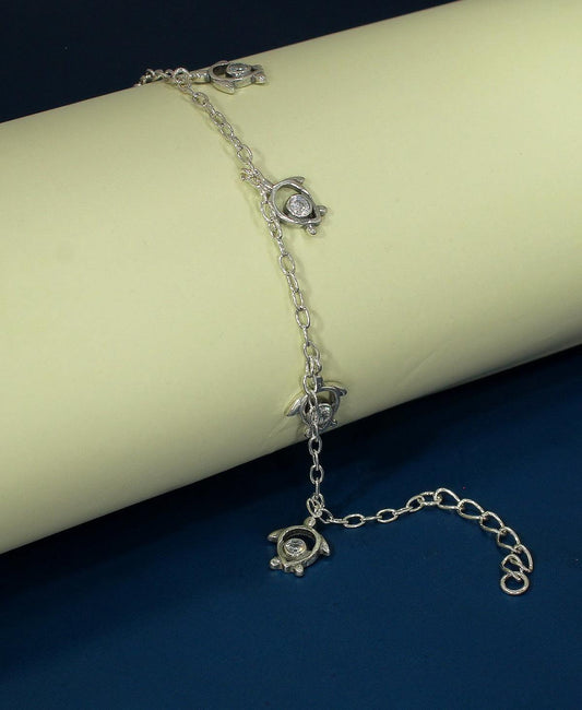Turtle Charms Stone Studded Silver Bracelet - Chandrani Pearls