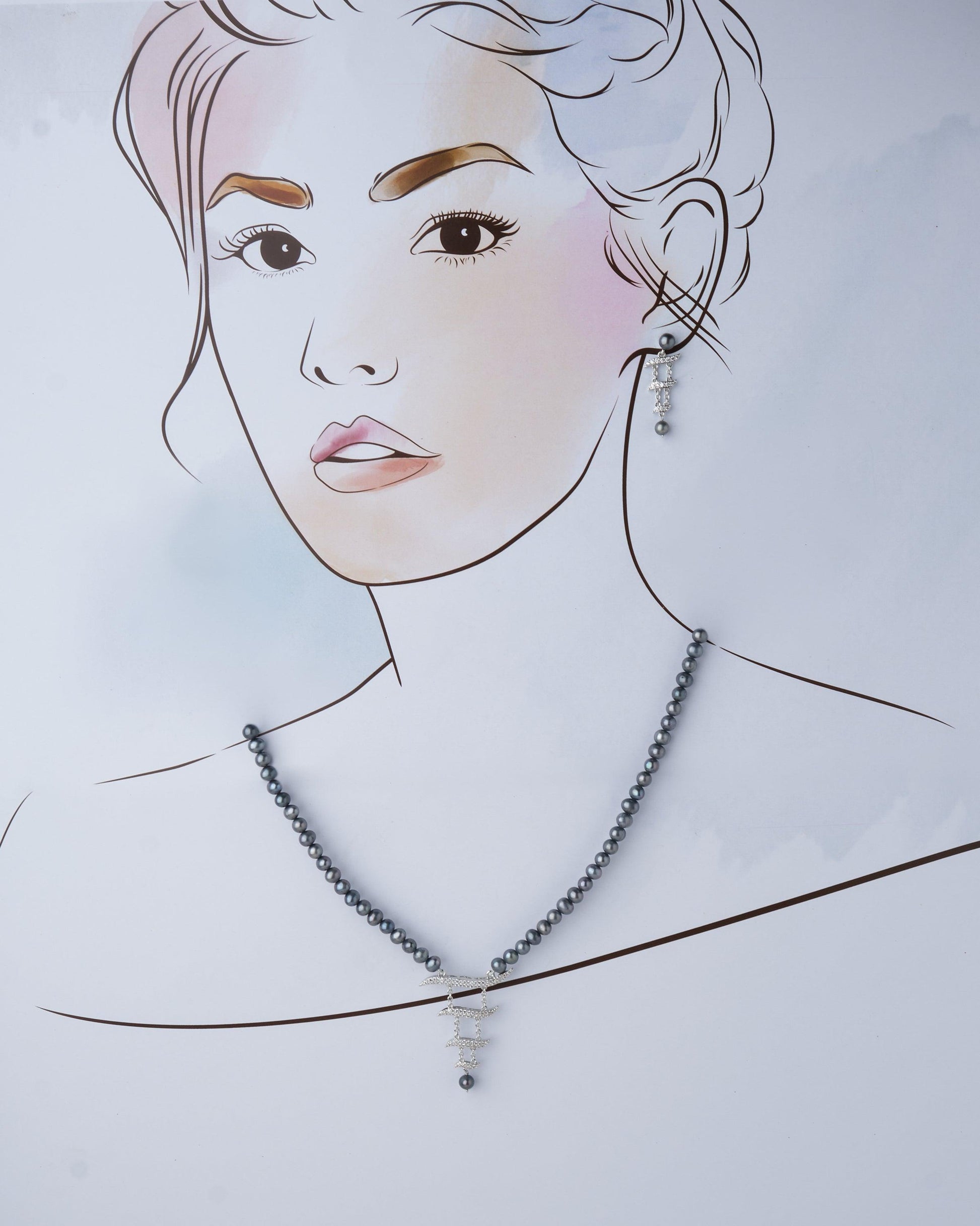 Vintage Black Stone Studded Pearl Necklace Set - Chandrani Pearls