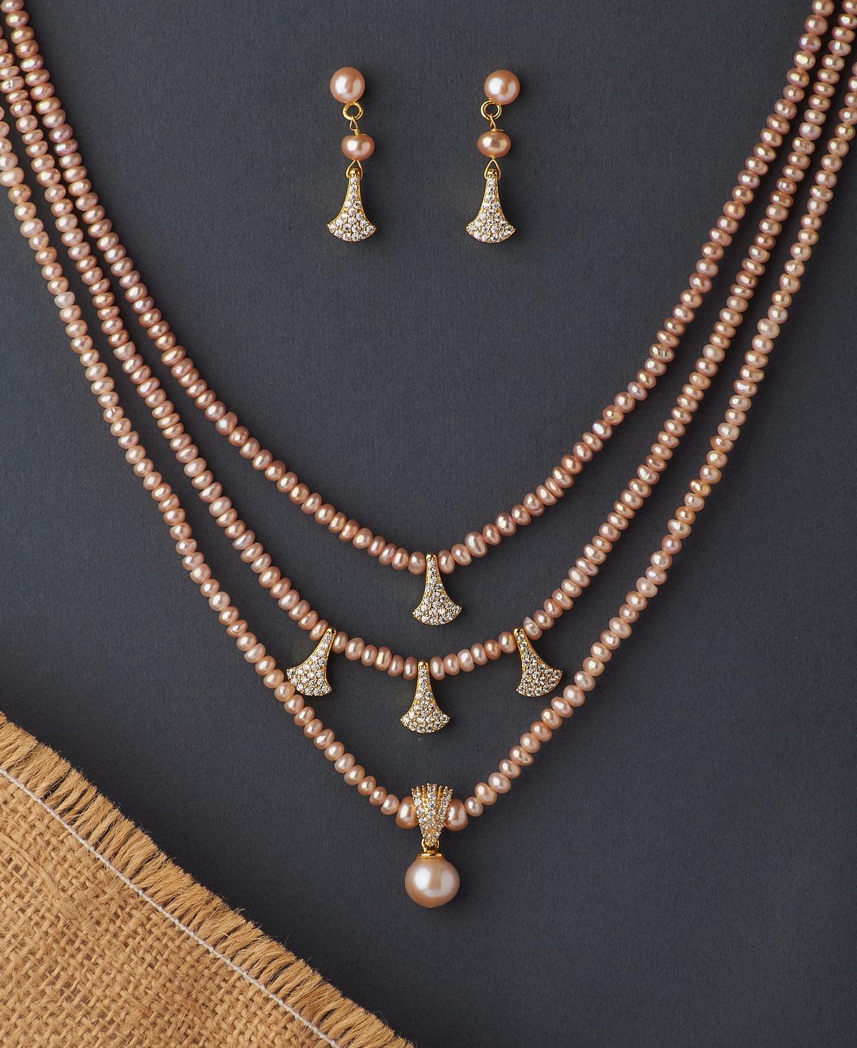Vintage Stone Studded Pearl Necklace Set - Chandrani Pearls