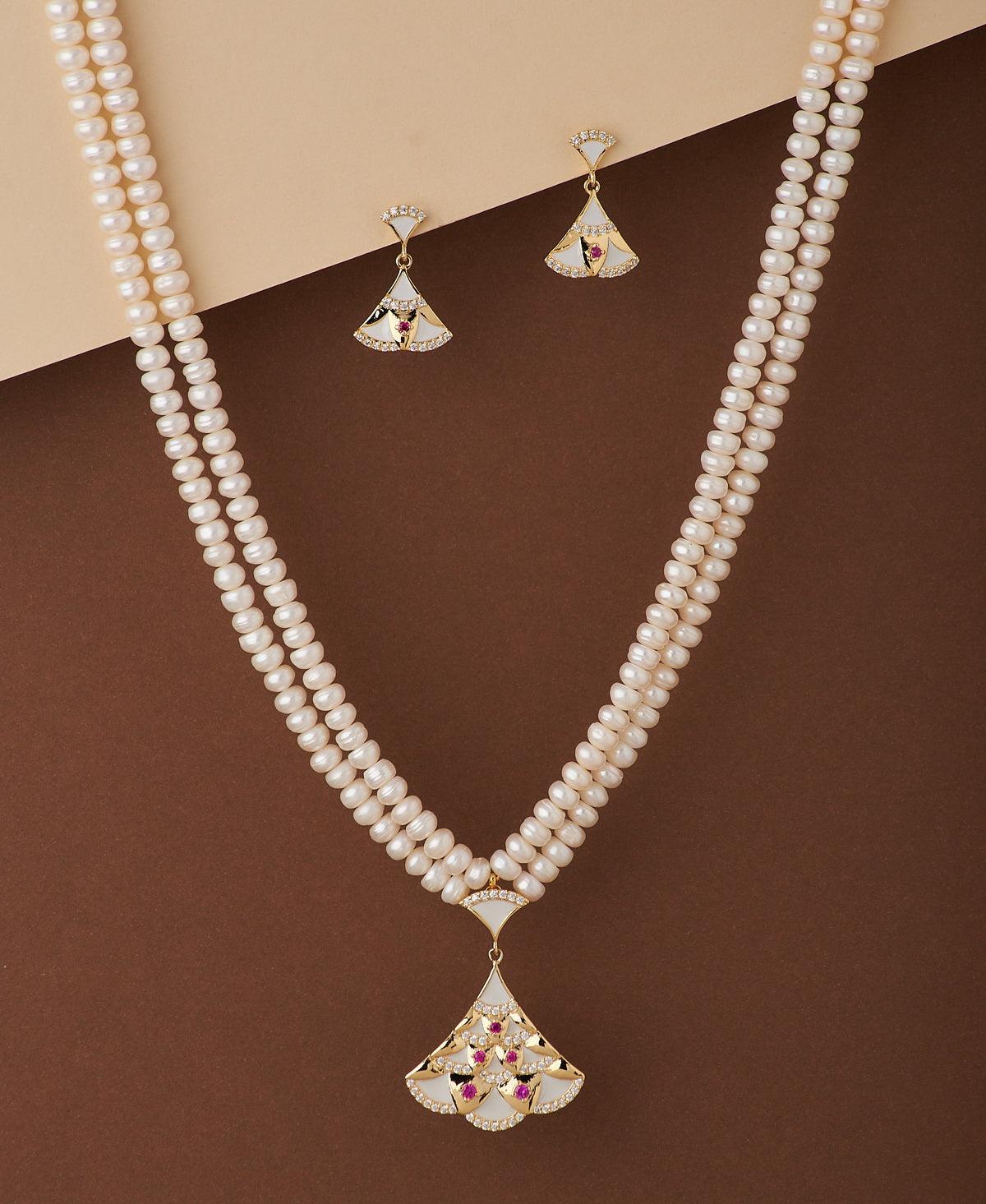 Buy White Pearl Long Necklace With Polki Online At Best Price @ Tata CLiQ