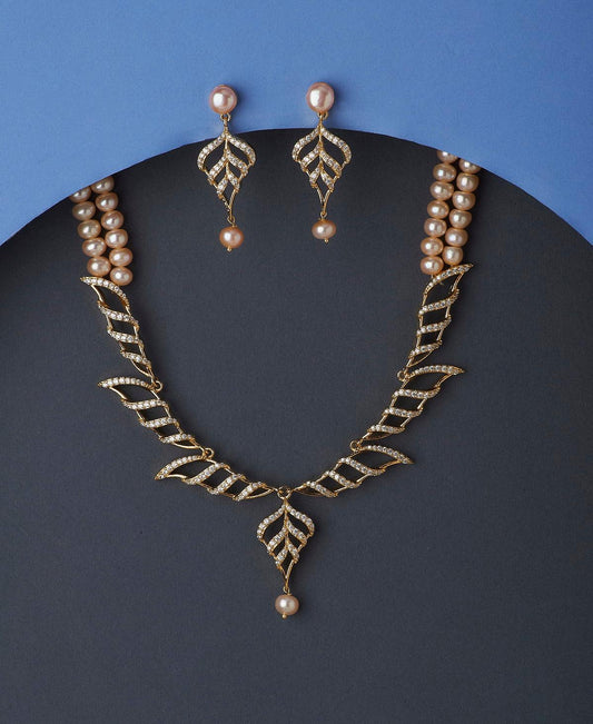 Vintage Stone Studded Pink Pearl Necklace Set - Chandrani Pearls