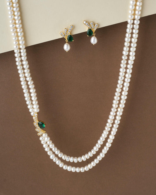 White Pearl Necklace Set With A Elegant Side Pendant - Chandrani Pearls